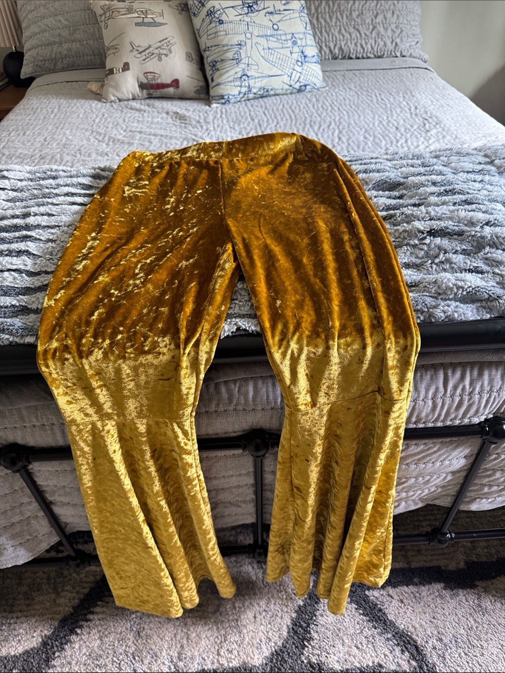 Gold Velvet Wide Leg Pants bell bottoms